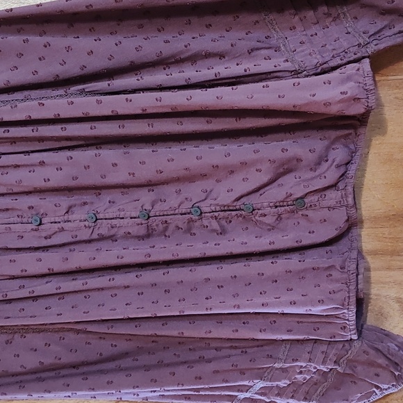 Lucky Brand Boho Cropped Swiss Dot Peasant Blouse Mauve Modal Blend Flowy Lace L - Picture 4 of 11